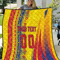 Personalized Colombia Soccer Quilt Floral Folk Pattern - Retro Football Player Art