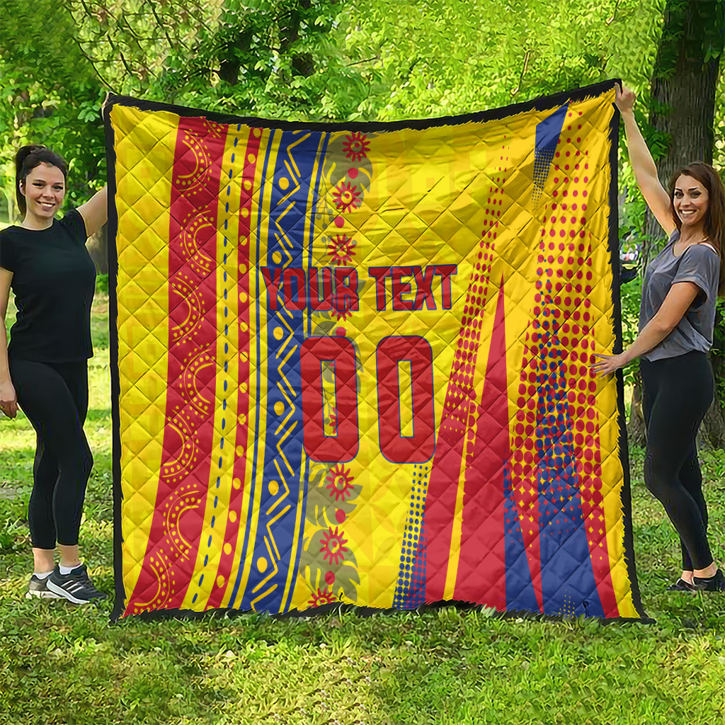 Personalized Colombia Soccer Quilt Floral Folk Pattern - Retro Football Player Art