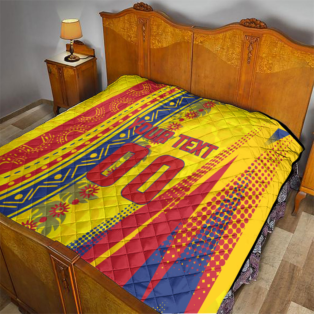 Personalized Colombia Soccer Quilt Floral Folk Pattern - Retro Football Player Art