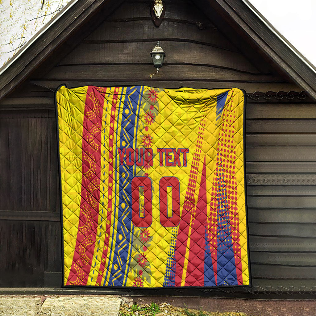 Personalized Colombia Soccer Quilt Floral Folk Pattern - Retro Football Player Art