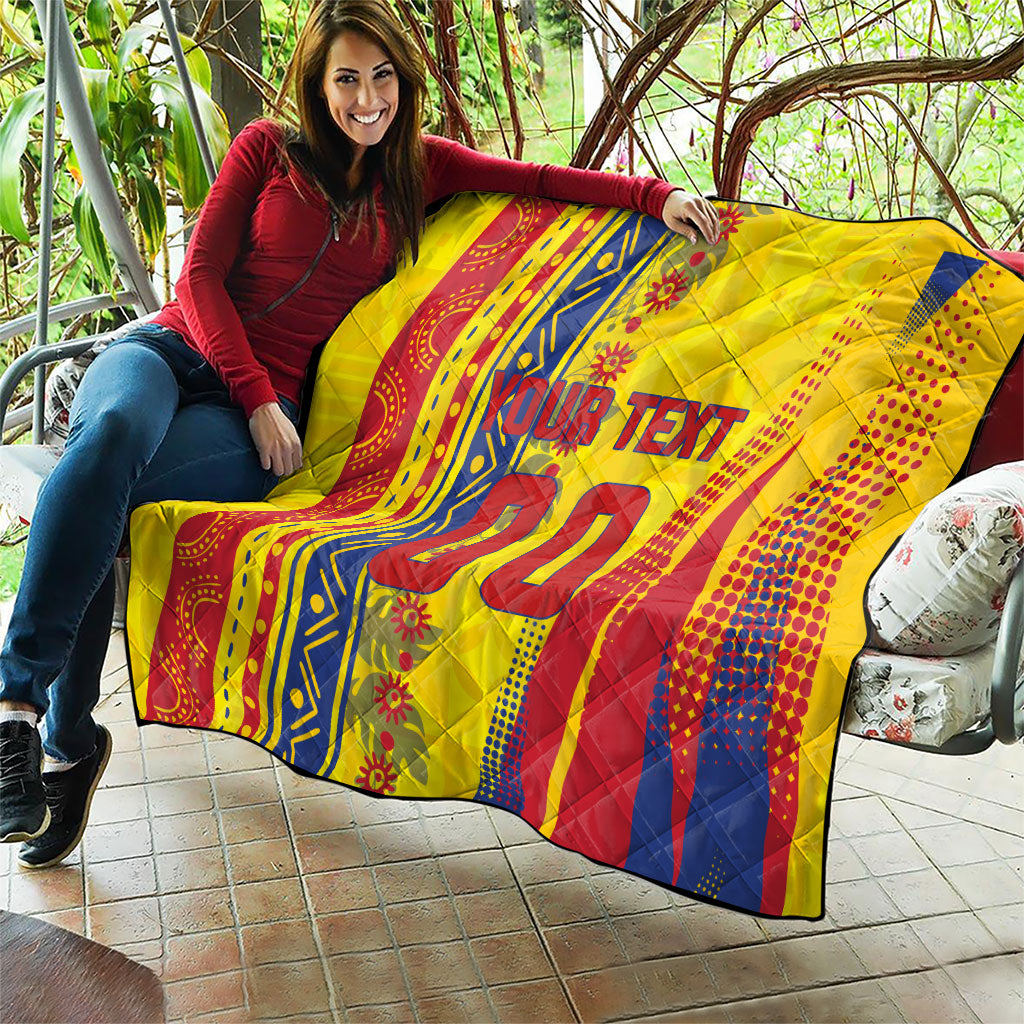 Personalized Colombia Soccer Quilt Floral Folk Pattern - Retro Football Player Art