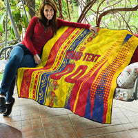 Personalized Colombia Soccer Quilt Floral Folk Pattern - Retro Football Player Art