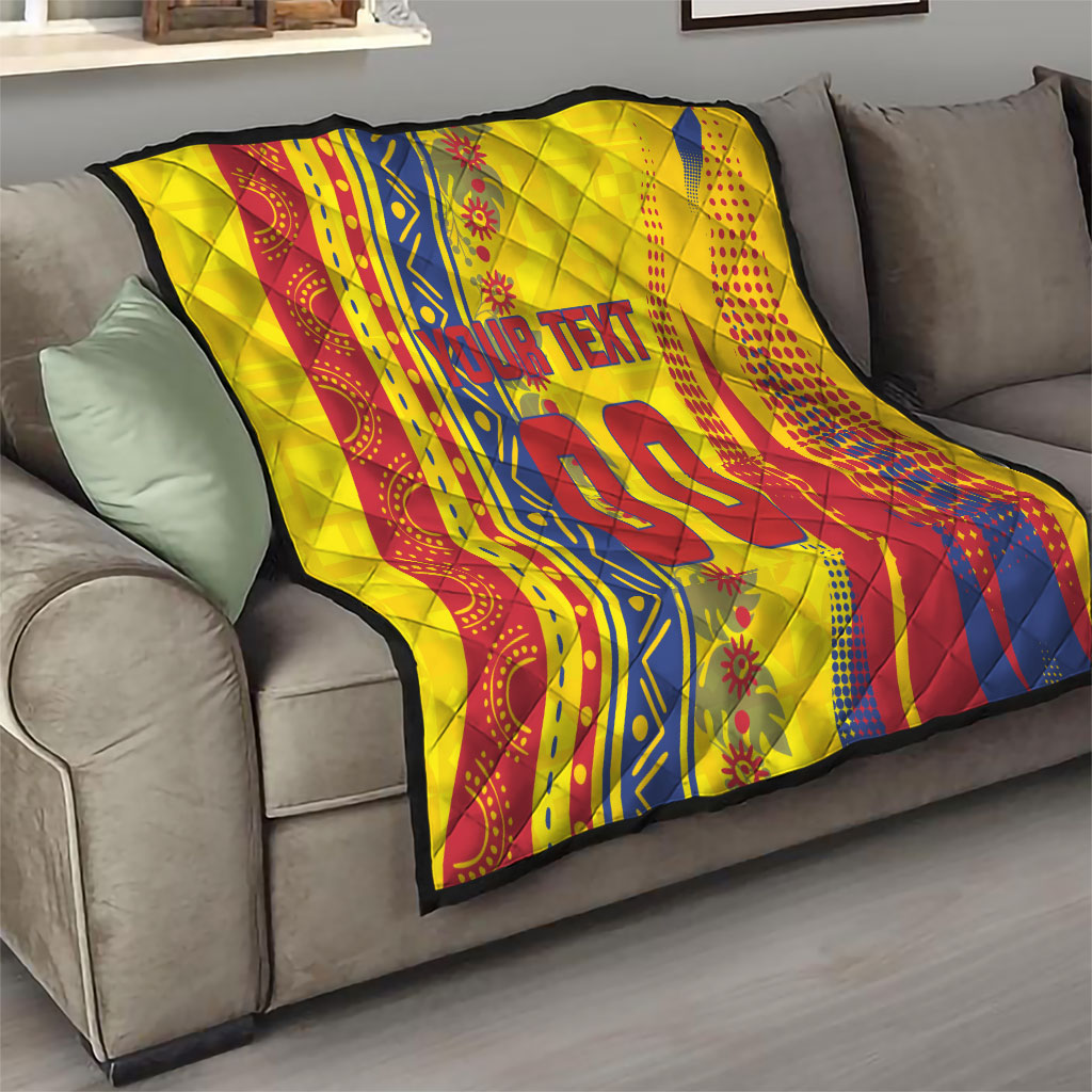 Personalized Colombia Soccer Quilt Floral Folk Pattern - Retro Football Player Art