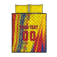 Personalized Colombia Soccer Quilt Bed Set Floral Folk Pattern - Retro Football Player Art