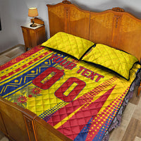 Personalized Colombia Soccer Quilt Bed Set Floral Folk Pattern - Retro Football Player Art
