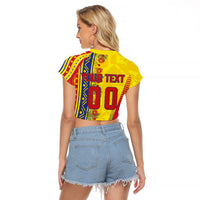 Personalized Colombia Soccer Raglan Cropped T Shirt Floral Folk Pattern - Retro Football Player Art