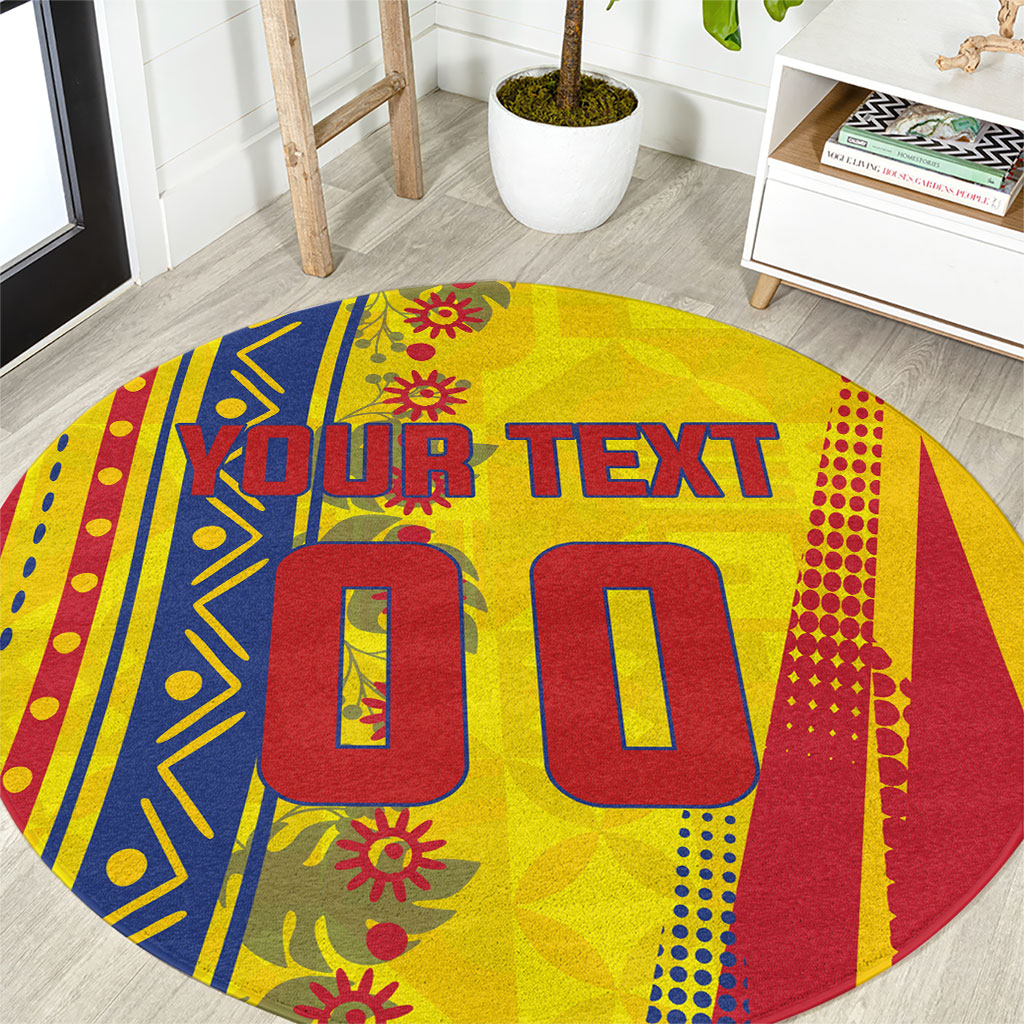 Personalized Colombia Soccer Round Carpet Floral Folk Pattern - Retro Football Player Art
