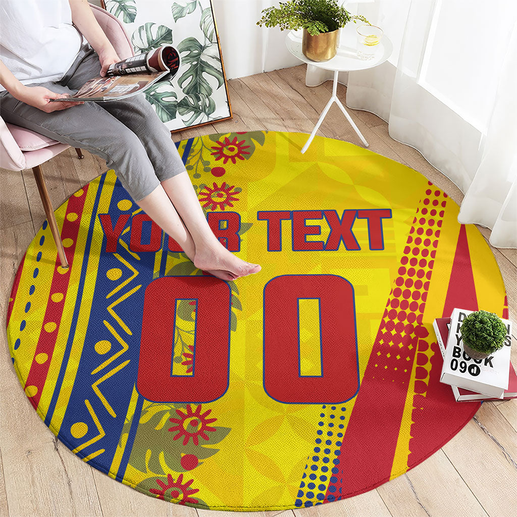 Personalized Colombia Soccer Round Carpet Floral Folk Pattern - Retro Football Player Art