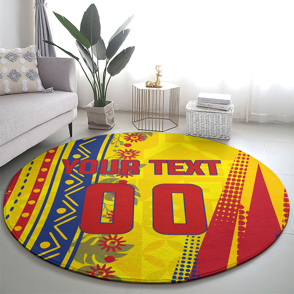 Personalized Colombia Soccer Round Carpet Floral Folk Pattern - Retro Football Player Art
