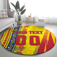 Personalized Colombia Soccer Round Carpet Floral Folk Pattern - Retro Football Player Art