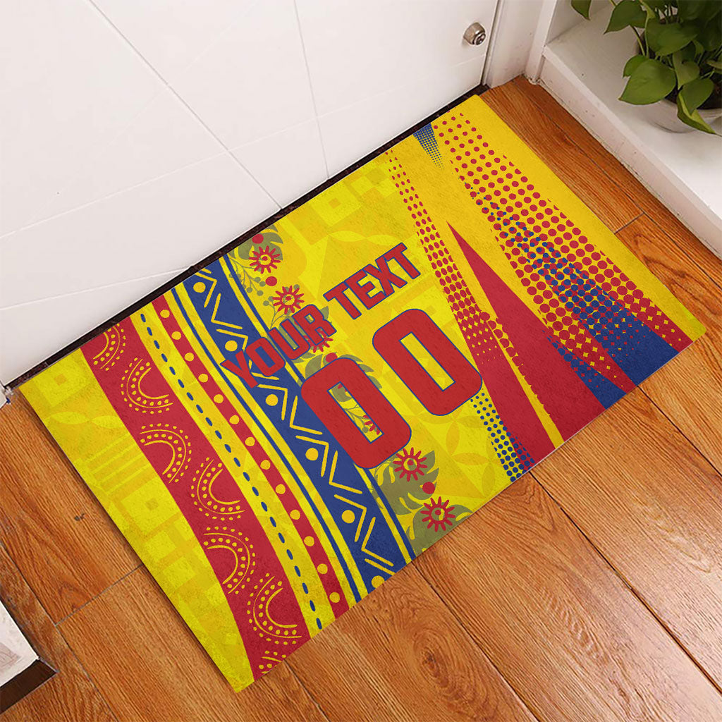 Personalized Colombia Soccer Rubber Doormat Floral Folk Pattern - Retro Football Player Art