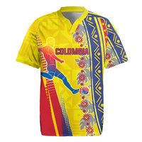 Personalized Colombia Soccer Rugby Jersey Floral Folk Pattern - Retro Football Player Art