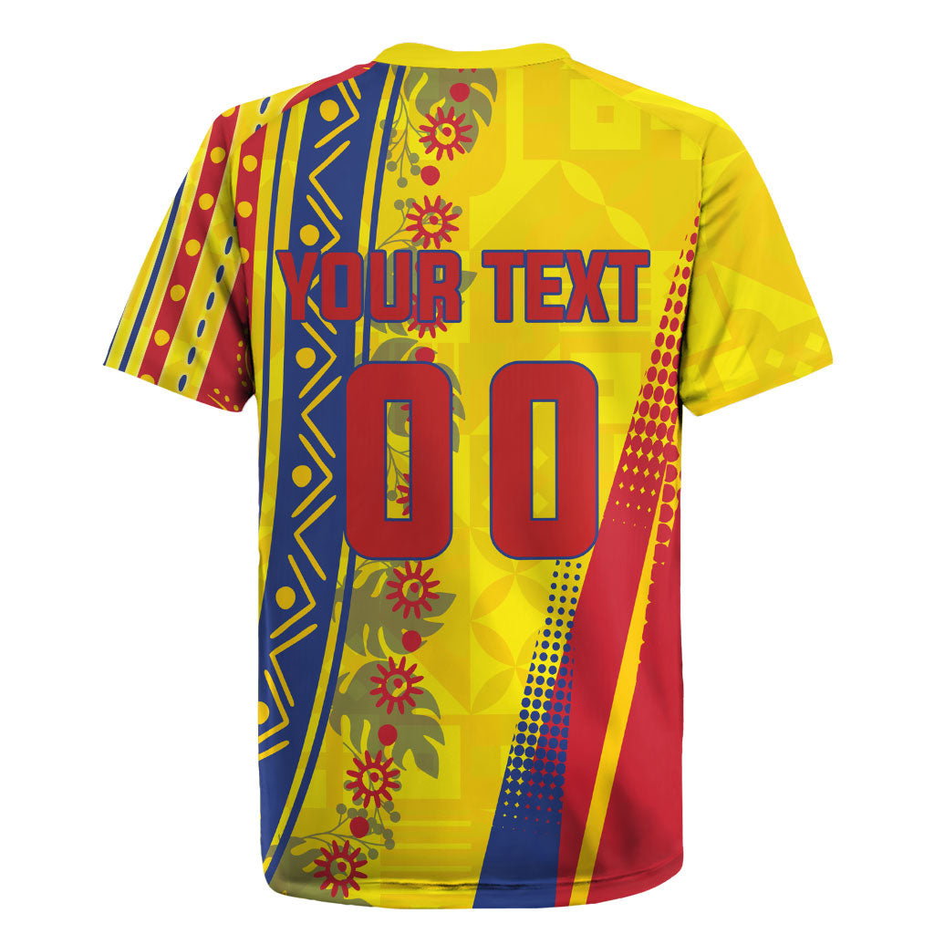 Personalized Colombia Soccer Rugby Jersey Floral Folk Pattern - Retro Football Player Art