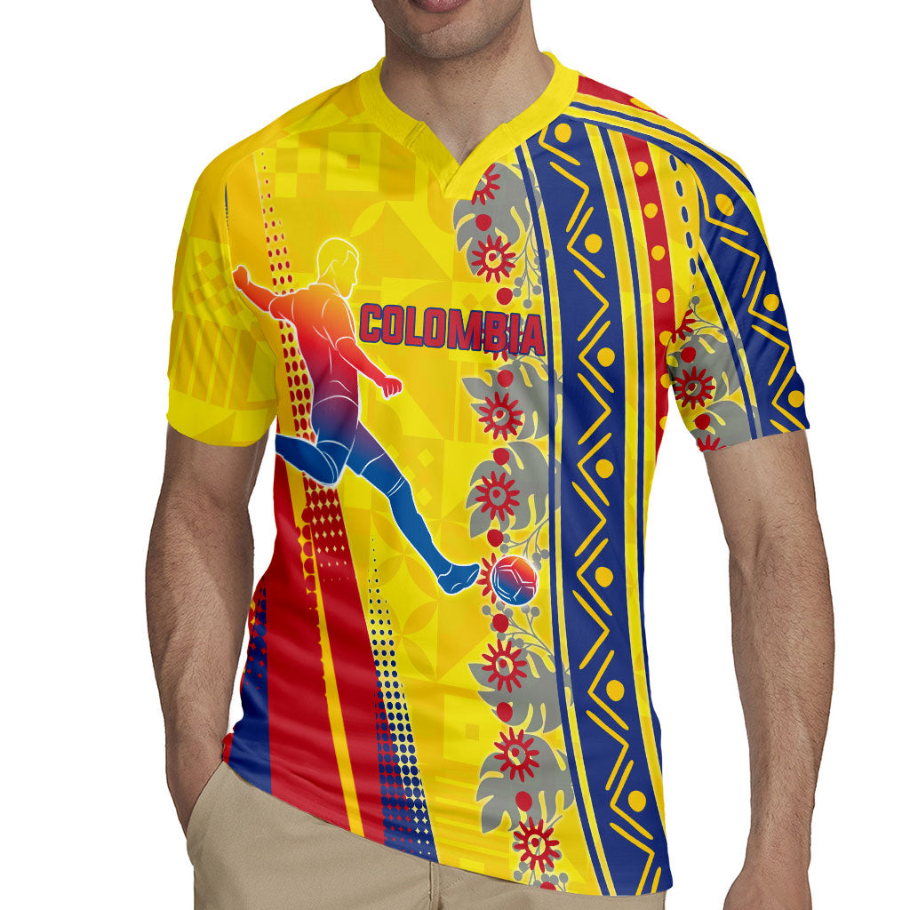 Personalized Colombia Soccer Rugby Jersey Floral Folk Pattern - Retro Football Player Art