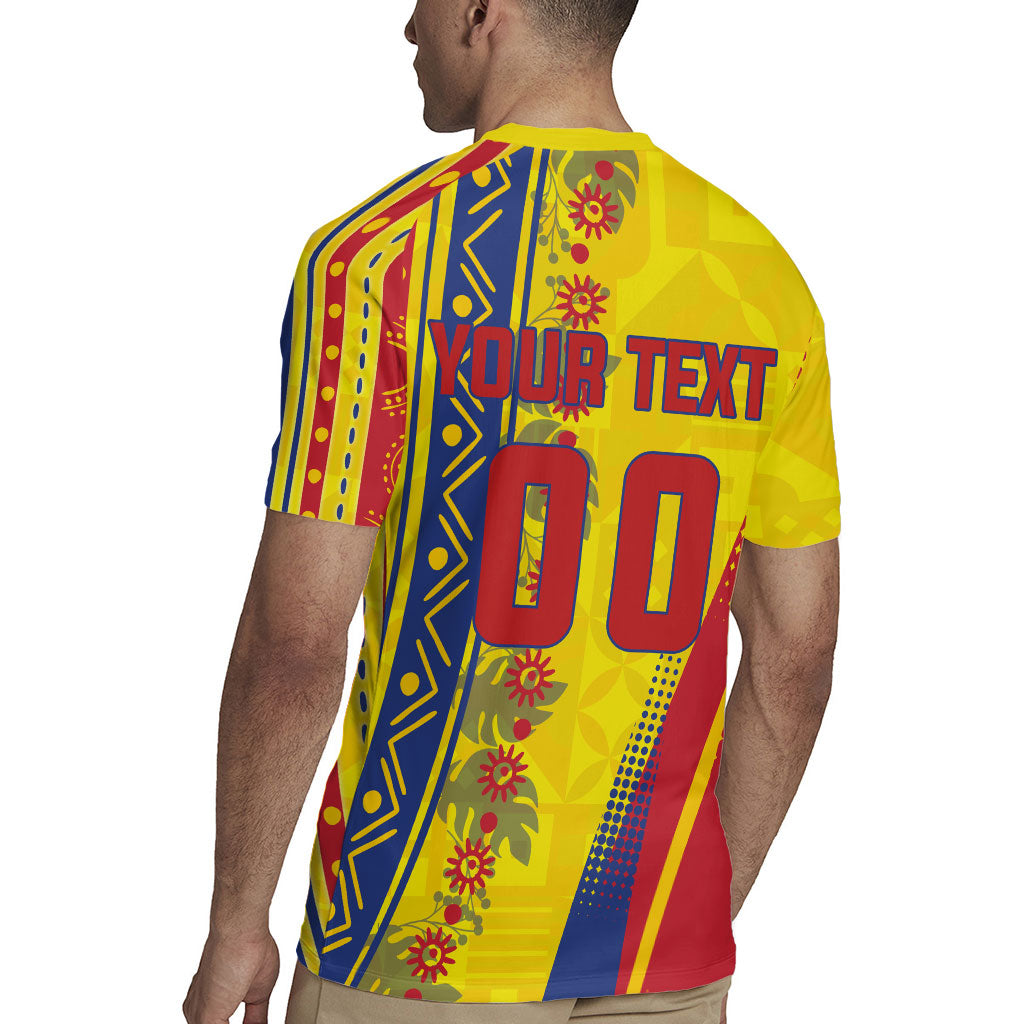 Personalized Colombia Soccer Rugby Jersey Floral Folk Pattern - Retro Football Player Art