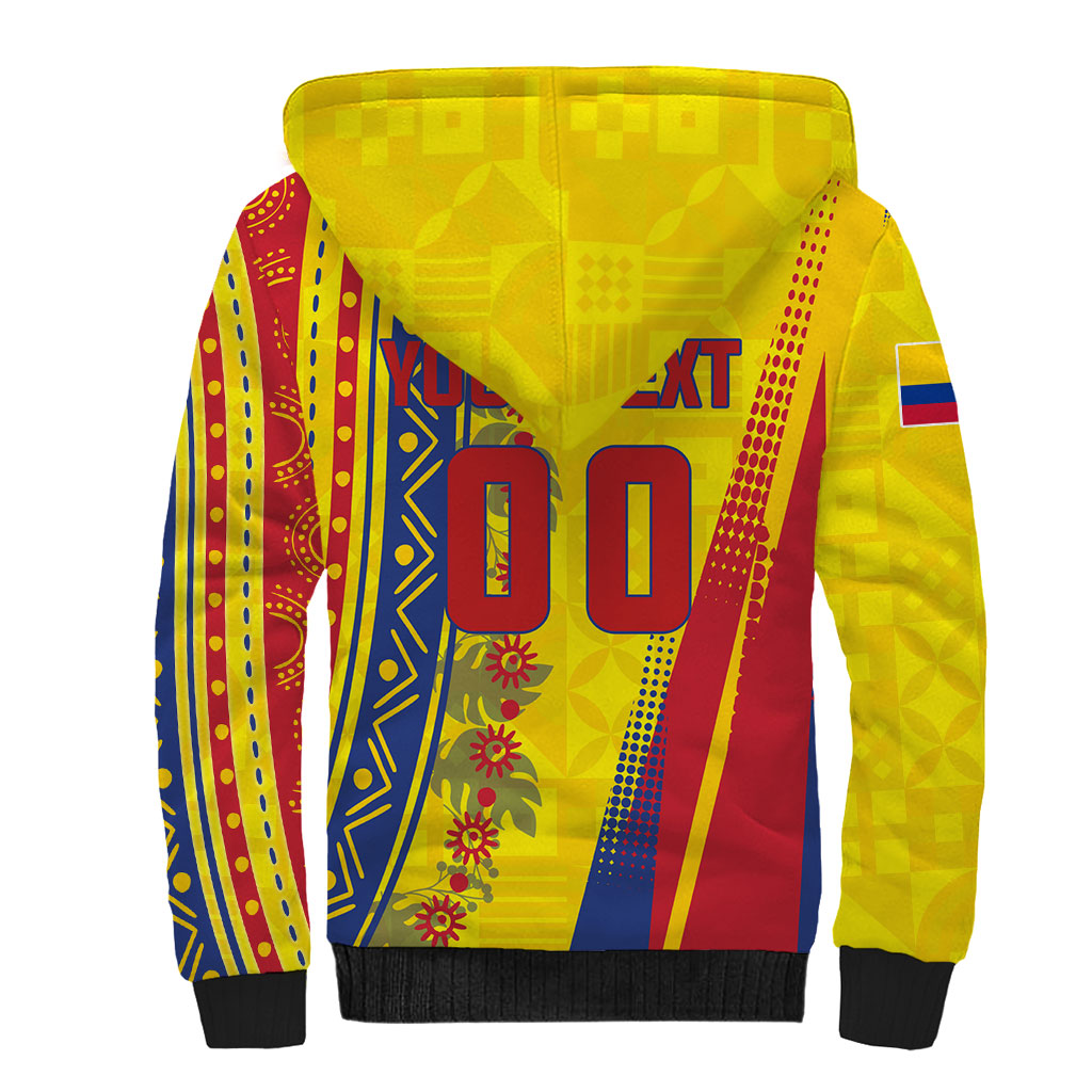 Personalized Colombia Soccer Sherpa Hoodie Floral Folk Pattern - Retro Football Player Art