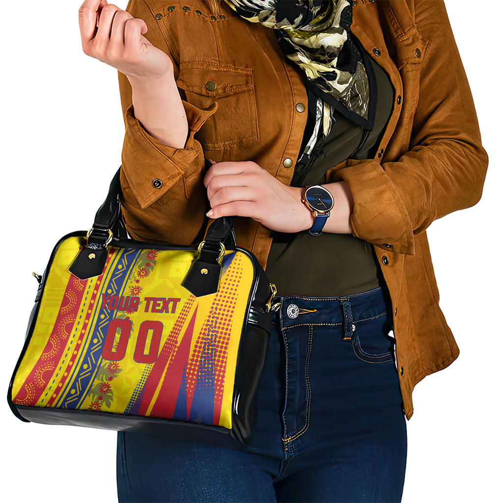 Personalized Colombia Soccer Shoulder Handbag Floral Folk Pattern - Retro Football Player Art