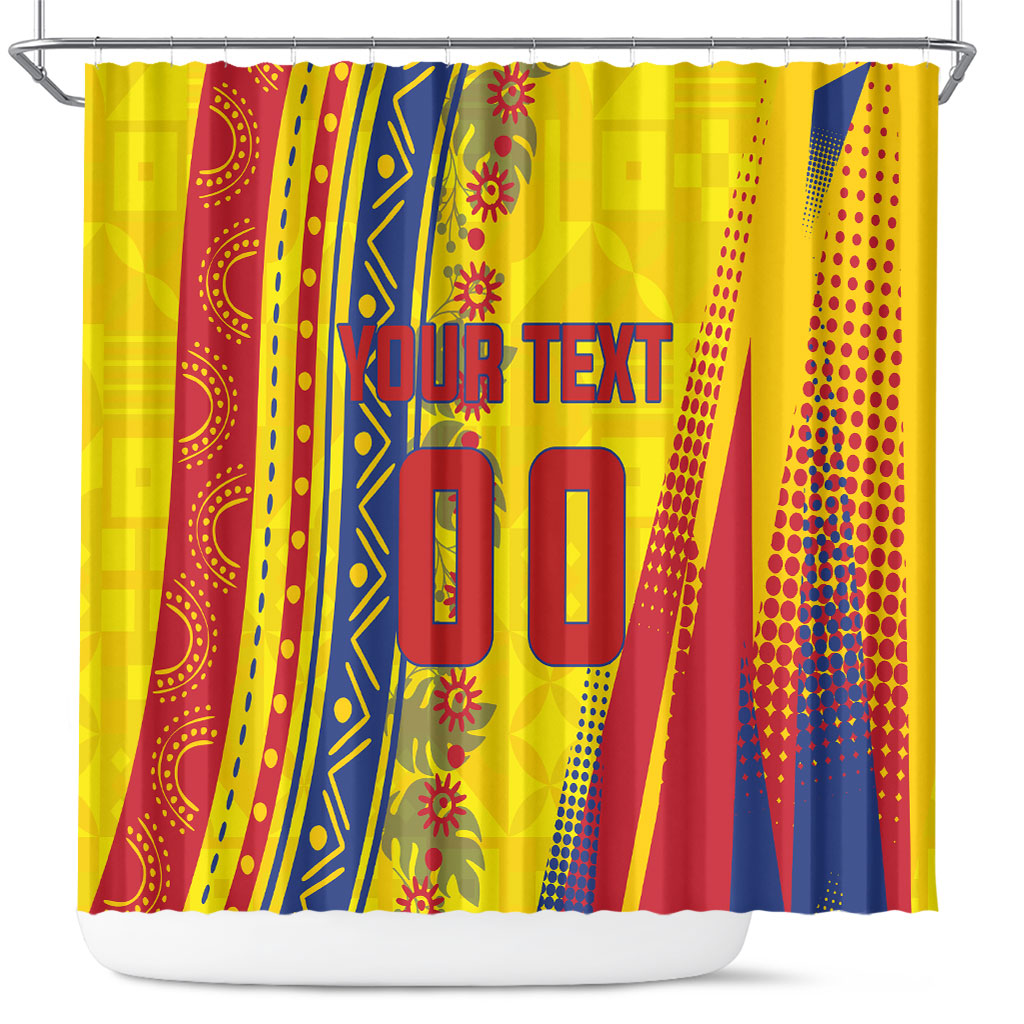 Personalized Colombia Soccer Shower Curtain Floral Folk Pattern - Retro Football Player Art