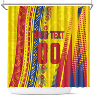 Personalized Colombia Soccer Shower Curtain Floral Folk Pattern - Retro Football Player Art