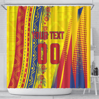Personalized Colombia Soccer Shower Curtain Floral Folk Pattern - Retro Football Player Art