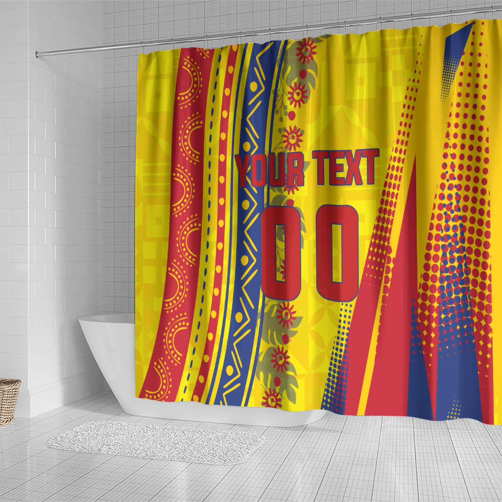 Personalized Colombia Soccer Shower Curtain Floral Folk Pattern - Retro Football Player Art