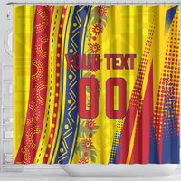 Personalized Colombia Soccer Shower Curtain Floral Folk Pattern - Retro Football Player Art
