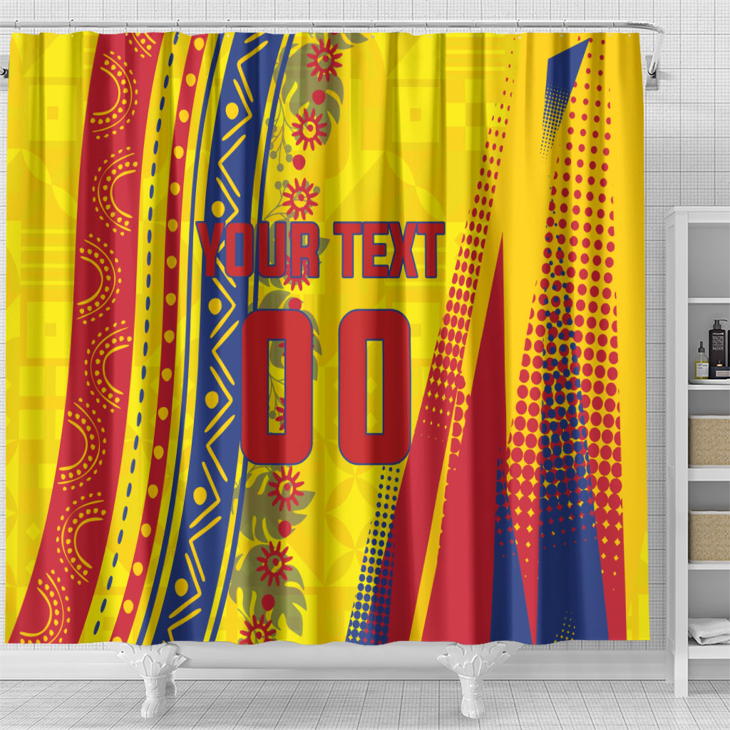 Personalized Colombia Soccer Shower Curtain Floral Folk Pattern - Retro Football Player Art