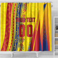 Personalized Colombia Soccer Shower Curtain Floral Folk Pattern - Retro Football Player Art