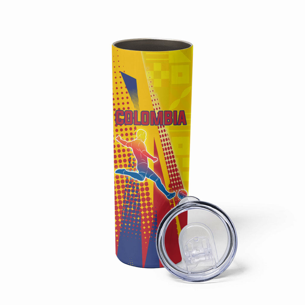 Personalized Colombia Soccer Skinny Tumbler Floral Folk Pattern - Retro Football Player Art