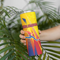 Personalized Colombia Soccer Skinny Tumbler Floral Folk Pattern - Retro Football Player Art