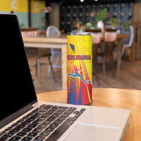 Personalized Colombia Soccer Skinny Tumbler Floral Folk Pattern - Retro Football Player Art