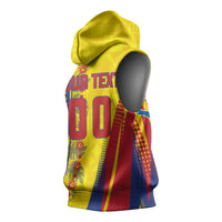 Personalized Colombia Soccer Sleeveless Hoodie Floral Folk Pattern - Retro Football Player Art
