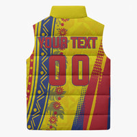 Personalized Colombia Soccer Sleeveless Puffer Jacket Floral Folk Pattern - Retro Football Player Art