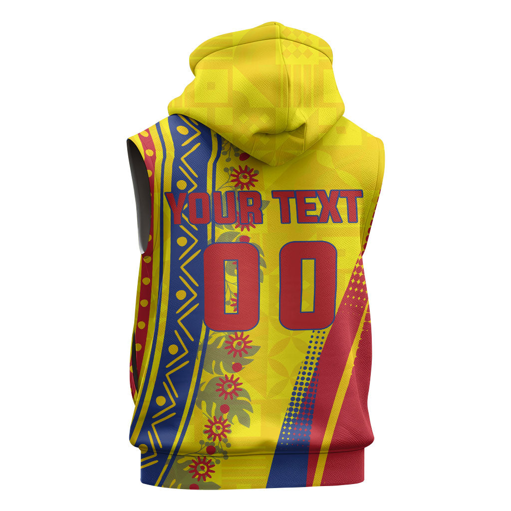 Personalized Colombia Soccer Sleeveless Zip Hoodie Floral Folk Pattern - Retro Football Player Art