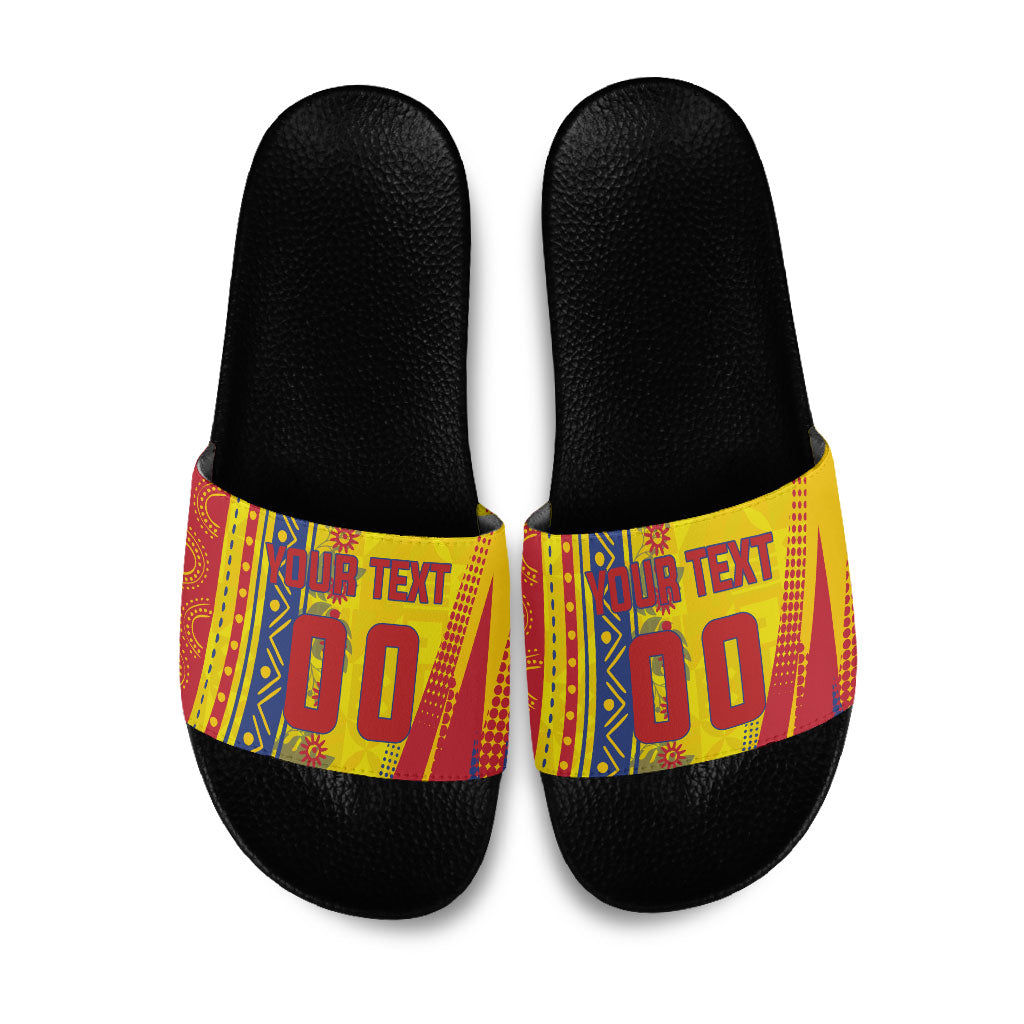 Personalized Colombia Soccer Slide Sandals Floral Folk Pattern - Retro Football Player Art