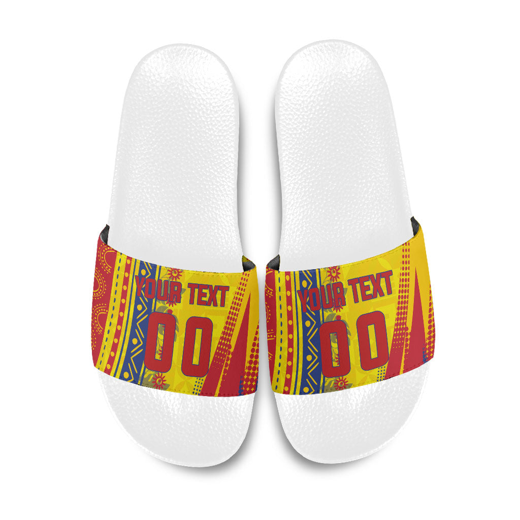 Personalized Colombia Soccer Slide Sandals Floral Folk Pattern - Retro Football Player Art