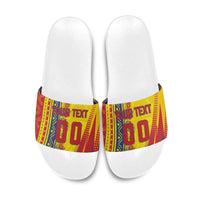 Personalized Colombia Soccer Slide Sandals Floral Folk Pattern - Retro Football Player Art