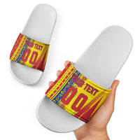 Personalized Colombia Soccer Slide Sandals Floral Folk Pattern - Retro Football Player Art