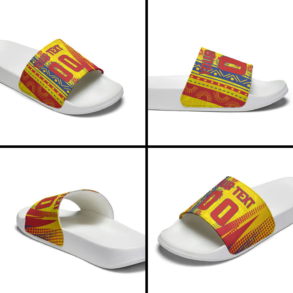 Personalized Colombia Soccer Slide Sandals Floral Folk Pattern - Retro Football Player Art