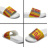 Personalized Colombia Soccer Slide Sandals Floral Folk Pattern - Retro Football Player Art