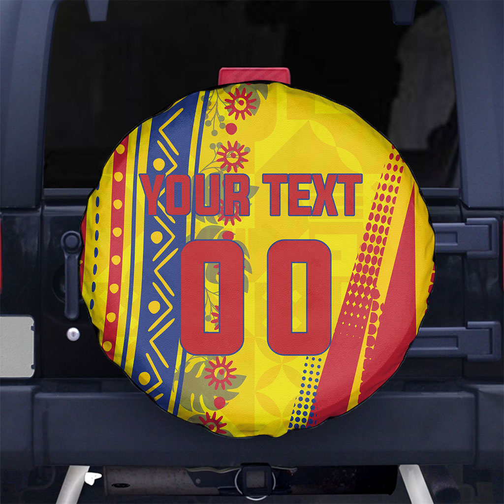 Personalized Colombia Soccer Spare Tire Cover Floral Folk Pattern - Retro Football Player Art