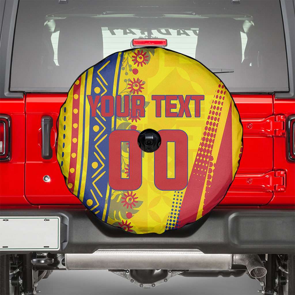 Personalized Colombia Soccer Spare Tire Cover Floral Folk Pattern - Retro Football Player Art