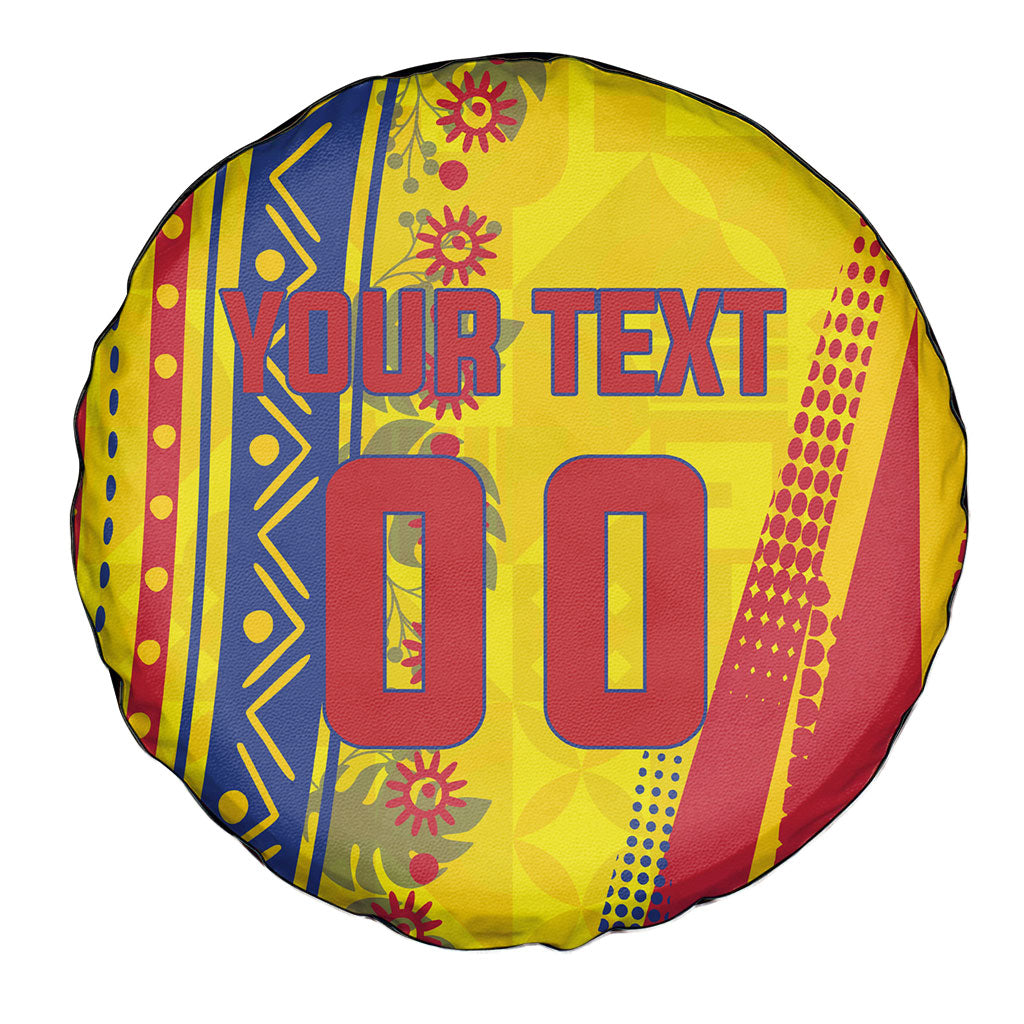 Personalized Colombia Soccer Spare Tire Cover Floral Folk Pattern - Retro Football Player Art
