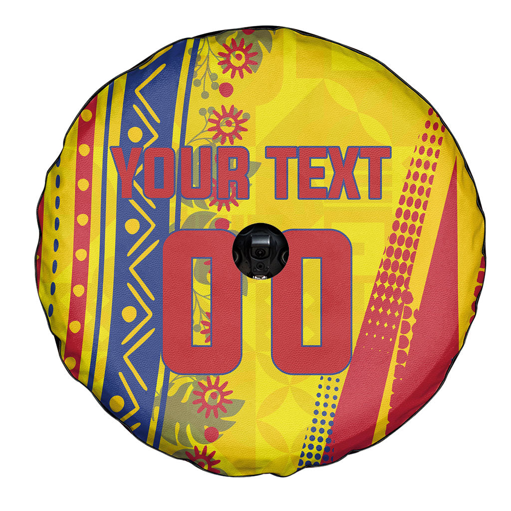 Personalized Colombia Soccer Spare Tire Cover Floral Folk Pattern - Retro Football Player Art