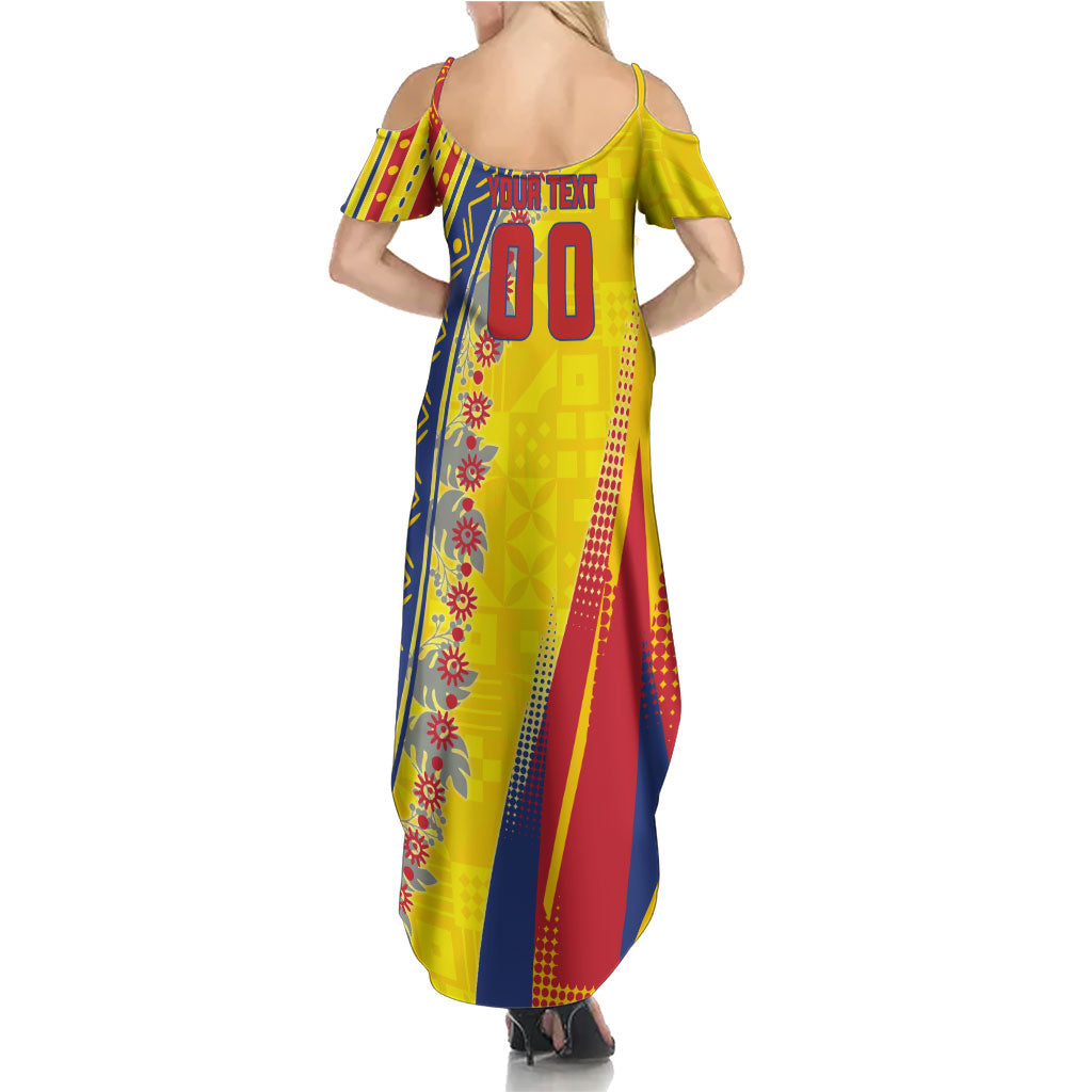 Personalized Colombia Soccer Summer Maxi Dress Floral Folk Pattern - Retro Football Player Art