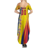 Personalized Colombia Soccer Summer Maxi Dress Floral Folk Pattern - Retro Football Player Art