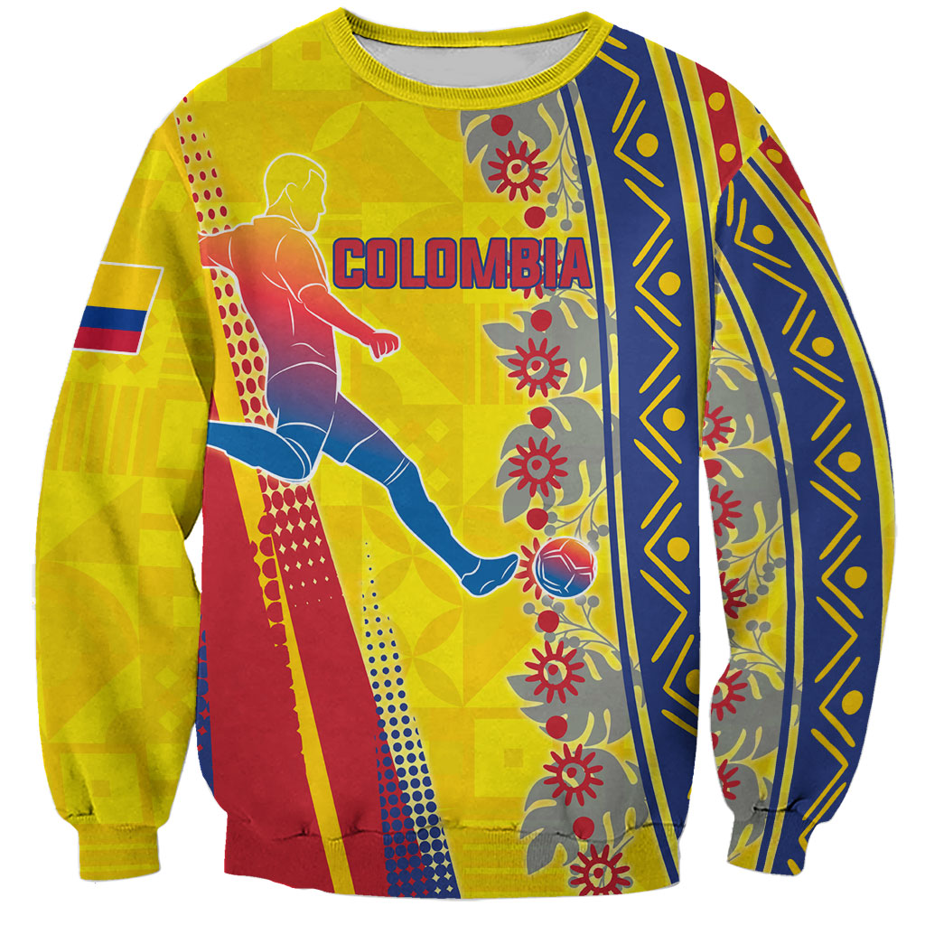 Personalized Colombia Soccer Sweatshirt Floral Folk Pattern - Retro Football Player Art