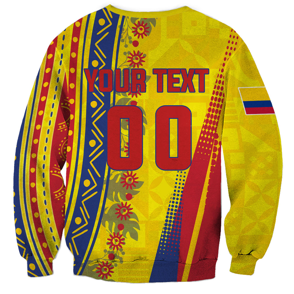 Personalized Colombia Soccer Sweatshirt Floral Folk Pattern - Retro Football Player Art