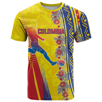 Personalized Colombia Soccer T Shirt Floral Folk Pattern - Retro Football Player Art
