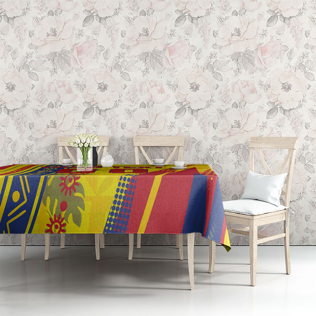 Personalized Colombia Soccer Tablecloth Floral Folk Pattern - Retro Football Player Art